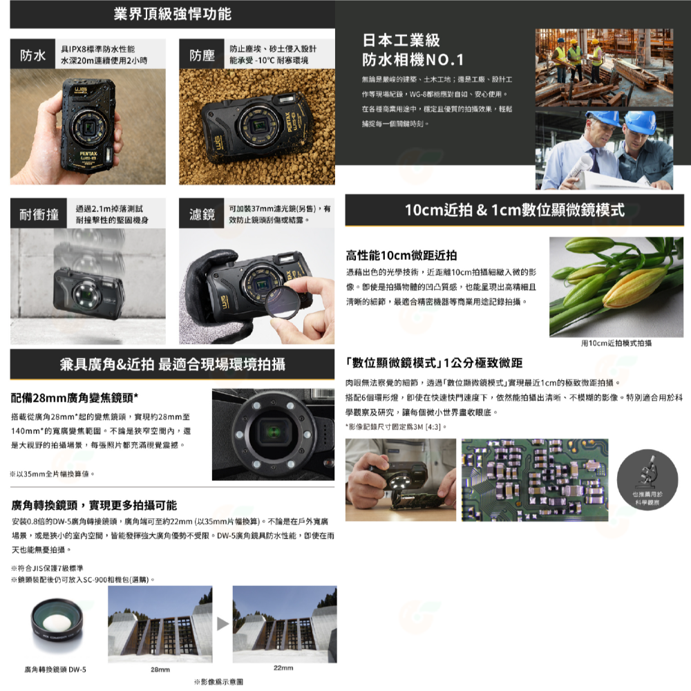 PENTAX WG-8 工業級防水相機 WG8 富堃公司貨 潛水 內置GPS 顯微鏡 環形燈 抗撞 防塵 耐寒 工地適用-細節圖4