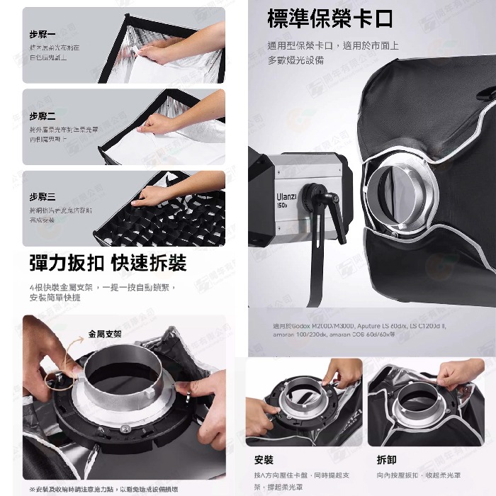 含網格 Ulanzi AS-4545 45X45cm 方形柔光罩 公司貨 保榮卡口 輕巧 快速拆裝 攝影燈用-細節圖3