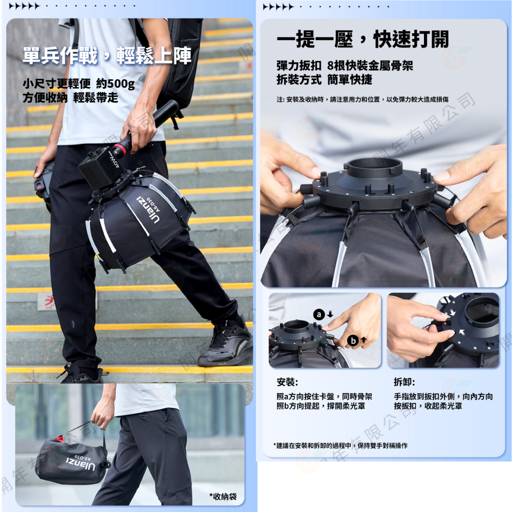 Ulanzi AS-D30 30cm 八角柔光罩 迷你保榮卡口 八角罩 柔光箱 mini Bowens 適用 COB燈-細節圖3