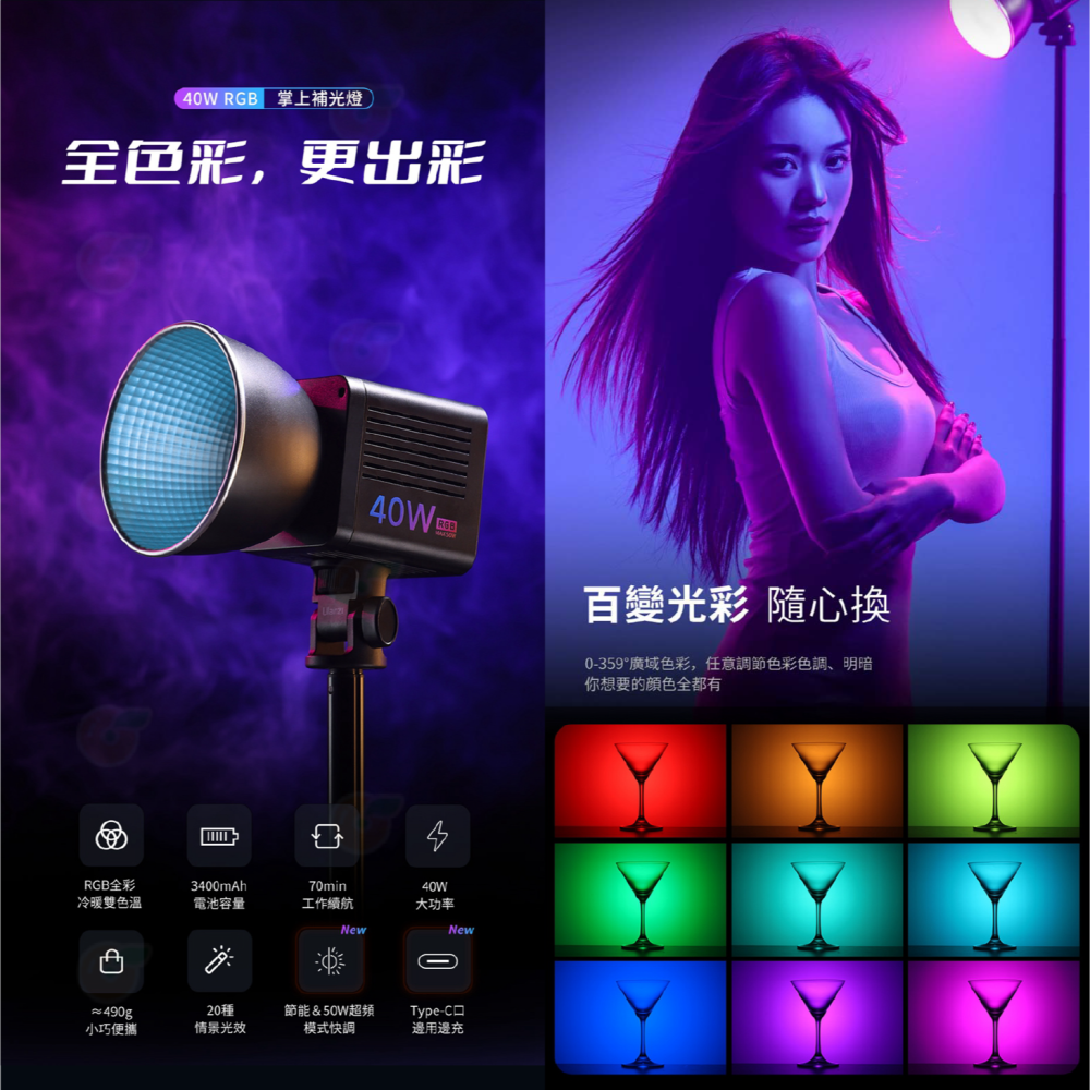 Ulanzi L024 L023 40W RGB PRO 雙色溫 手持COB燈 持續燈 補光燈 攝影燈 迷你保榮卡口-細節圖2