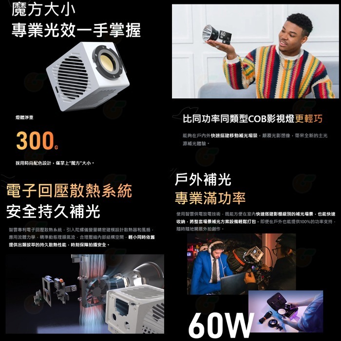 智雲 功率王 ZHIYUN MOLUS G60 COMBO套裝版 60W 手持口袋燈 公司貨 雙色溫 補光燈 直播攝影燈-細節圖2