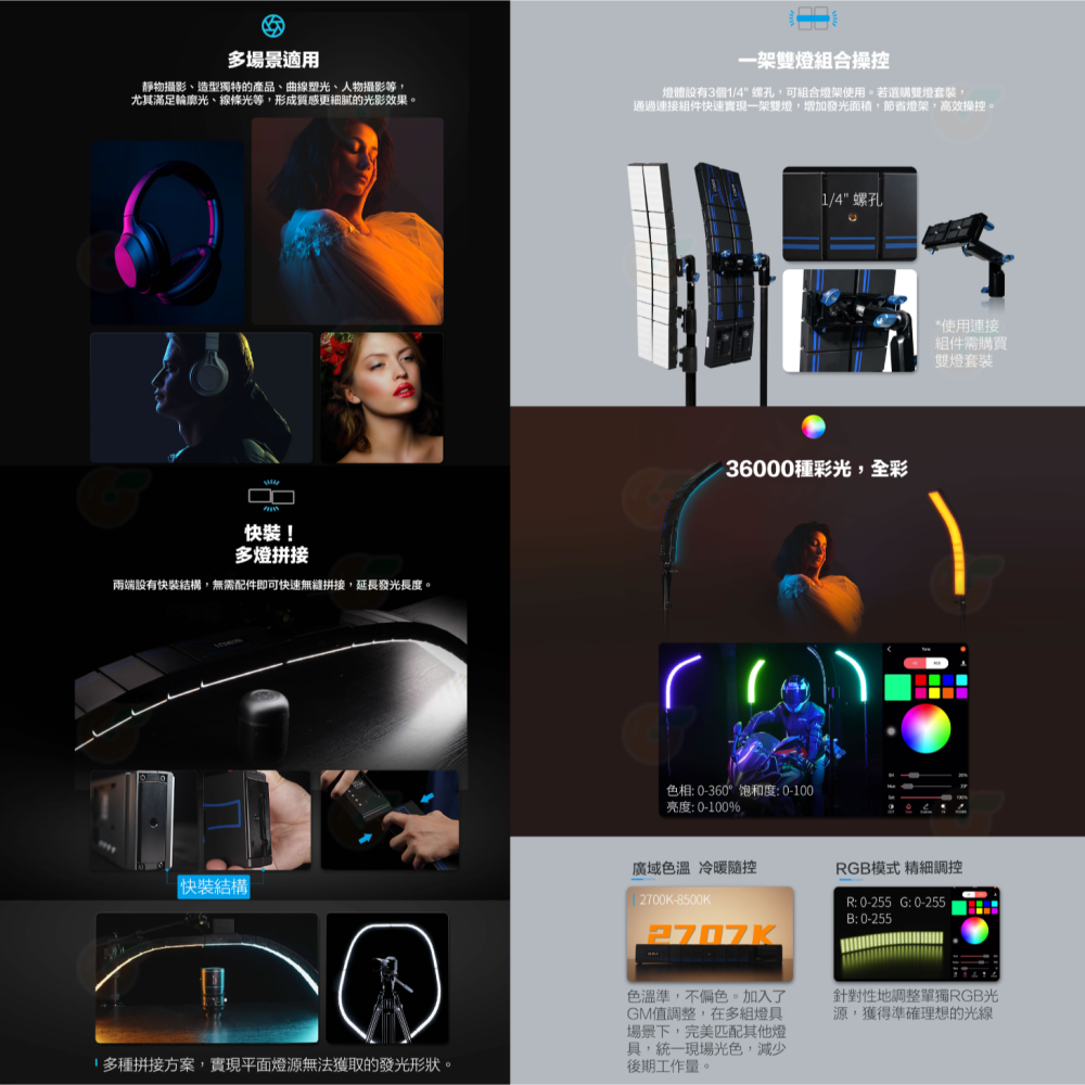 思銳 SIRUI B25R B25R-D RGB可彎曲攝影燈 公司貨 可多燈拼接 雙供電 LED 棚燈 補光燈 造型燈-細節圖3