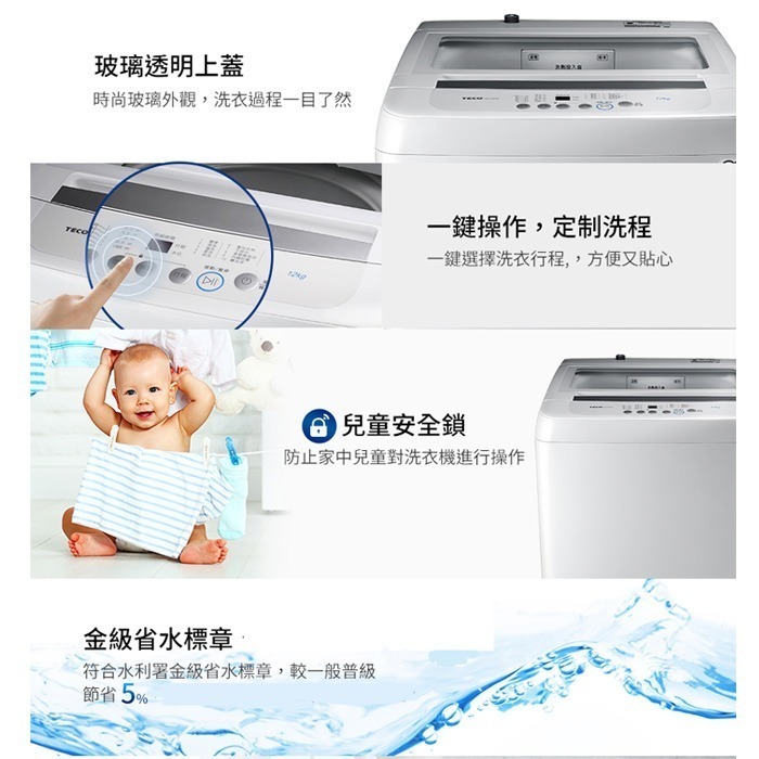 含拆箱定位+舊機回收 東元 TECO W1238FW 定頻 單槽 洗衣機 12kg 窄身 智慧洗衣 金級省水標章 透明蓋-細節圖5