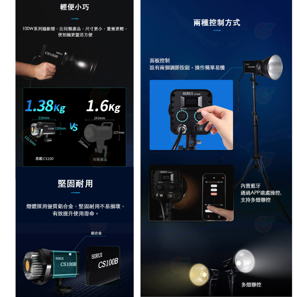 附反光罩 思銳 SIRUI CS100B CS200B 雙色溫 LED攝影燈 公司貨 保榮卡口 多角度 持續燈 棚燈-細節圖3
