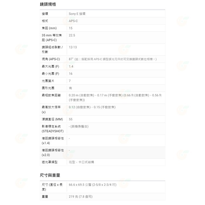 SONY SEL15F14G E 15mm F1.4 G 大光圈廣角定焦鏡頭 公司貨 E接環-細節圖9