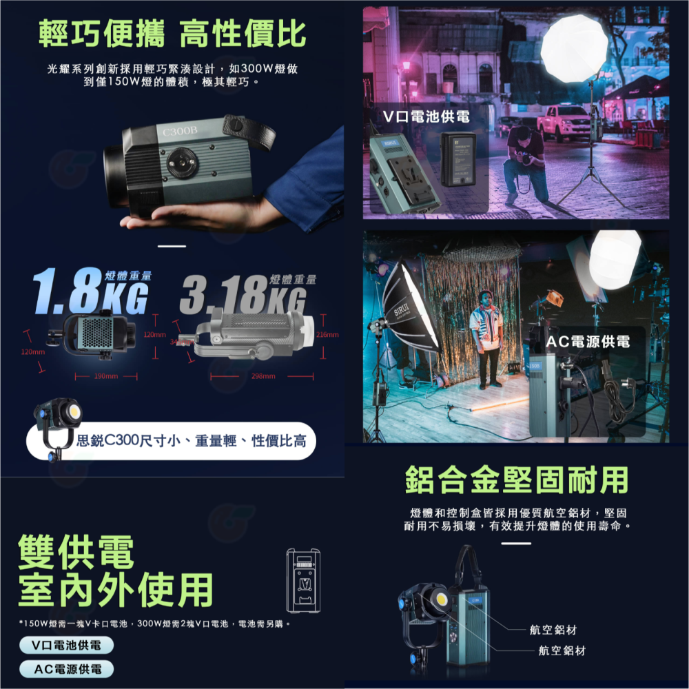 附反光罩 思銳 SIRUI C150B C300B 雙色溫 LED攝影燈 公司貨 多燈連控 12種燈效 保榮口 持續燈-細節圖3