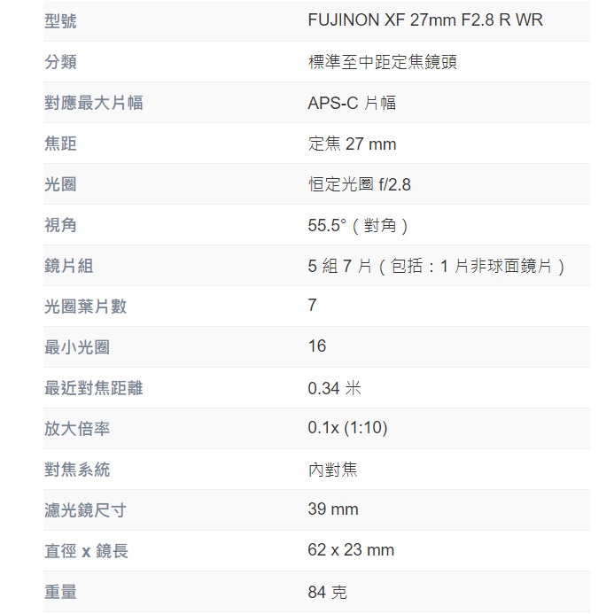 富士 FUJIFILM fuji XF 27mm F2.8 R WR II 二代 定焦鏡頭 餅乾鏡 恆昶公司貨-細節圖2