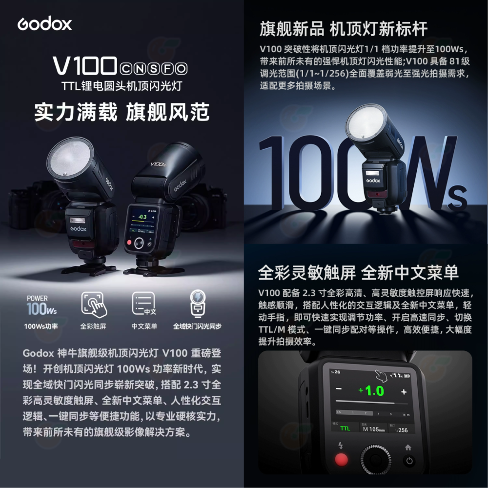 神牛 Godox V100 TTL 圓頭閃光燈 機頂閃燈 公司貨 適用 Canon Nikon SONY 富士-細節圖2