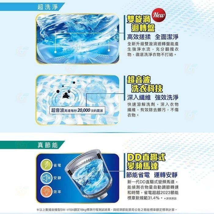 送好禮 含拆箱定位+舊機回收 台灣三洋 SANLUX SW-V19A 單槽洗衣機 18kg 公司貨變頻超音波 直立式-細節圖3