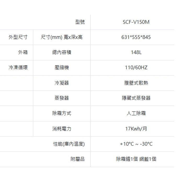 含拆箱定位+舊機回收 台灣三洋 SANLUX SCF-V150M 上掀式冷凍櫃 148L -30℃深度低溫 箱體防凝露-細節圖6