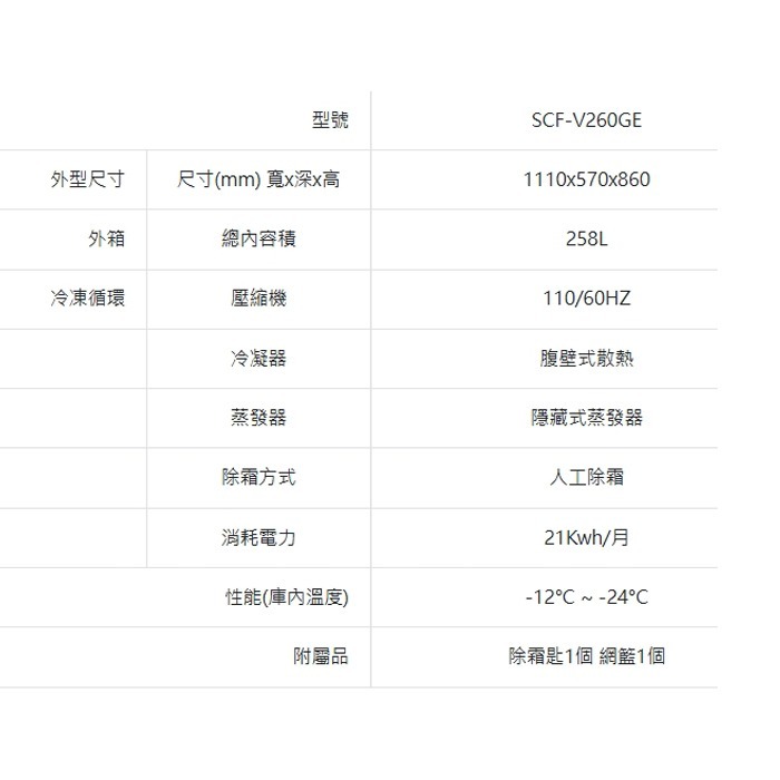 送好禮 含定位+舊機回收 台灣三洋 SANLUX SCF-V260GE 上掀式直冷式 冷凍櫃 258L 變頻 GE節能-細節圖7