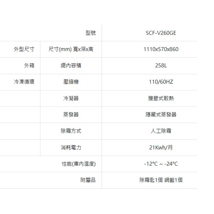 含定位+舊機回收 台灣三洋 SANLUX SCF-V260GE 上掀式直冷式 冷凍櫃 258L 變頻 GE節能-細節圖7