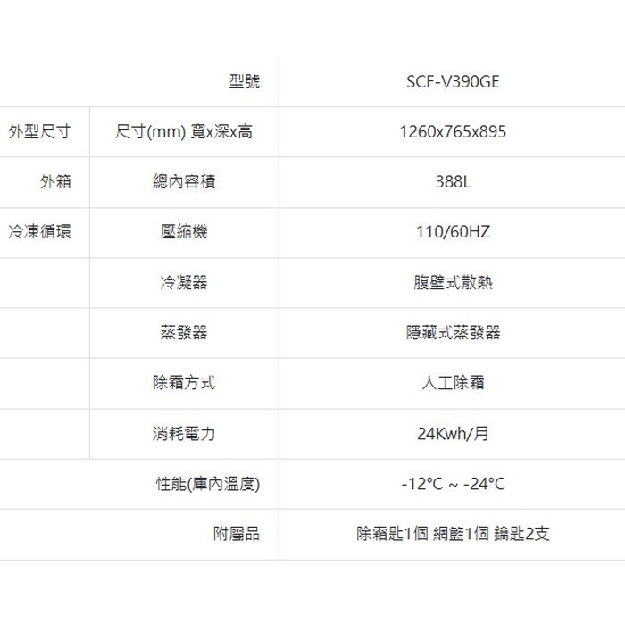 含拆箱定位+舊機回收 台灣三洋 SANLUX SCF-V390GE 上掀式直冷式 冷凍櫃 388L 變頻-細節圖7