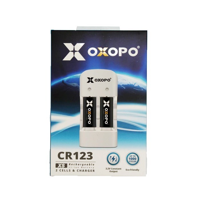 乂靛馳 OXOPO XS系列 CR123 充電鋰電池 *2+充電器 公司貨 鋰電池 座充組 可單顆充電-細節圖2