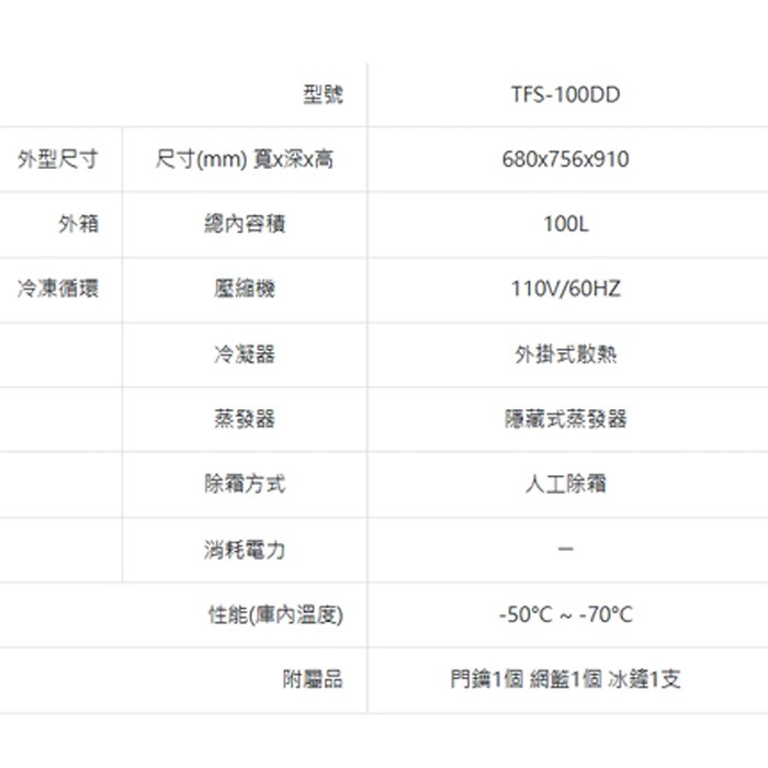 含拆箱定位+舊機回收 台灣三洋 SANLUX TFS-100DD 上掀式冷凍櫃 100L -70℃超低溫 急速冷凍-細節圖6