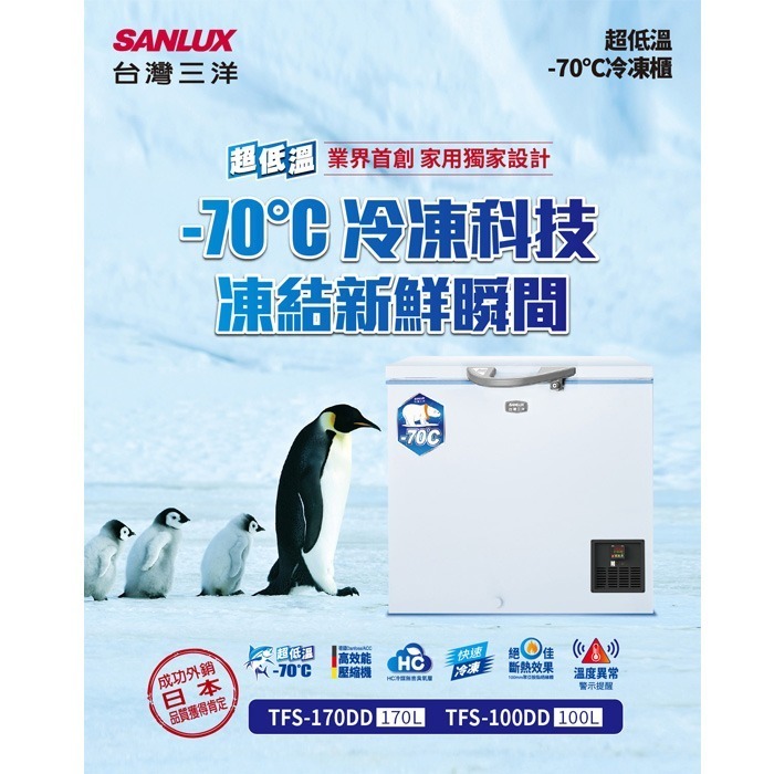 含定位+舊機回收 台灣三洋 SANLUX TFS-170DD 上掀式冷凍櫃 170L -70℃超低溫 急速冷凍-細節圖3