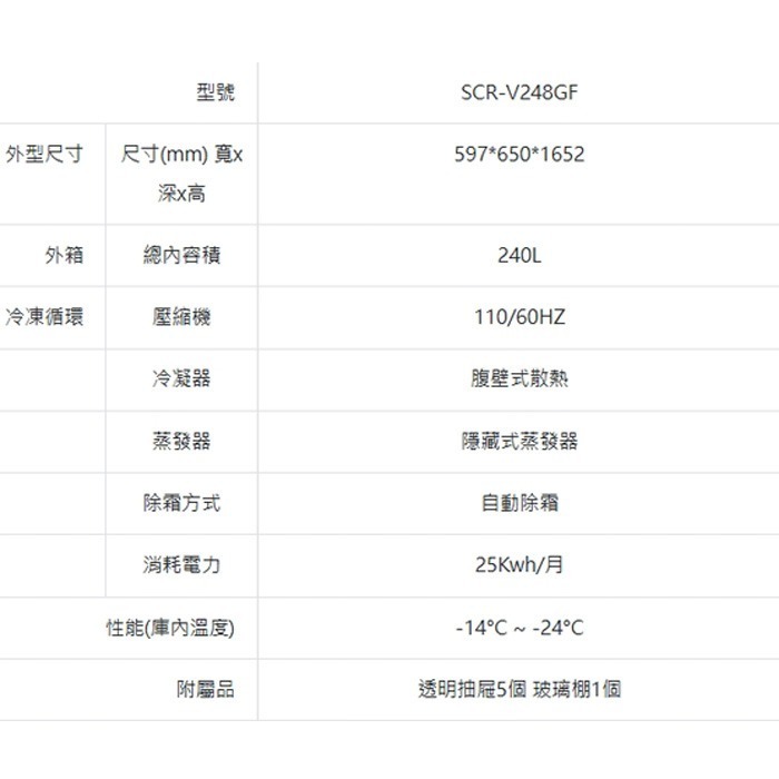 含定位+舊機回收 台灣三洋 SANLUX SCR-V248GF 直立無霜冷凍櫃 240L 變頻 速冷 采晶玻璃門-細節圖7