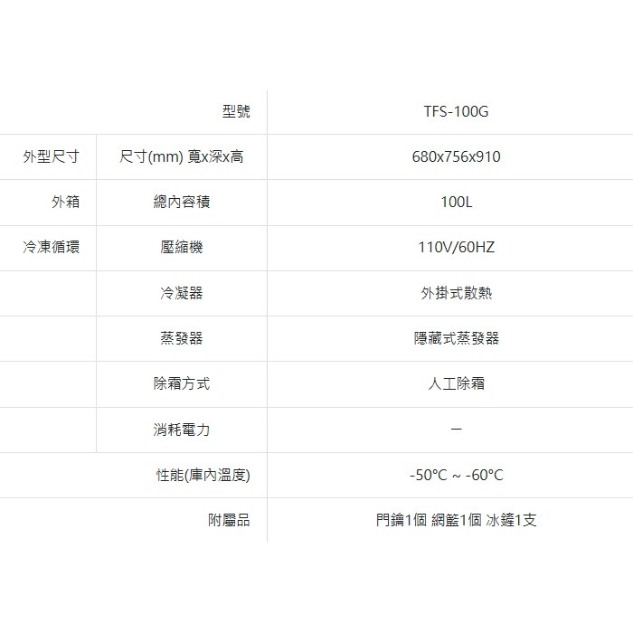 含拆箱定位+舊機回收 台灣三洋 SANLUX TFS-100G 上掀式冷凍櫃 -60℃超低溫 100L 小型 家用 商用-細節圖3