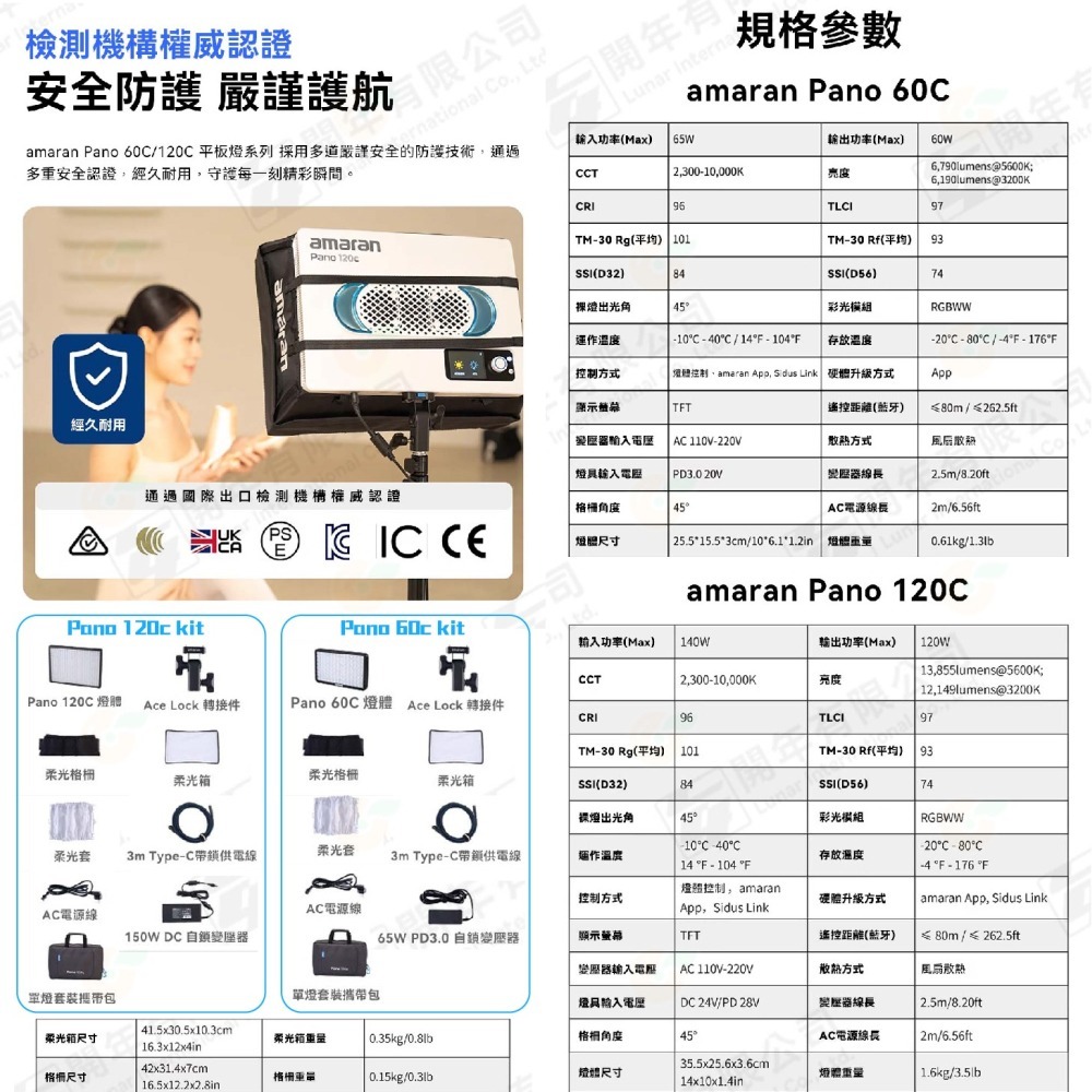 愛圖仕 Aputure amaran Pano 60c 120C 全彩柔光平板燈 套裝 kit 公司貨 RGB 持續燈-細節圖7