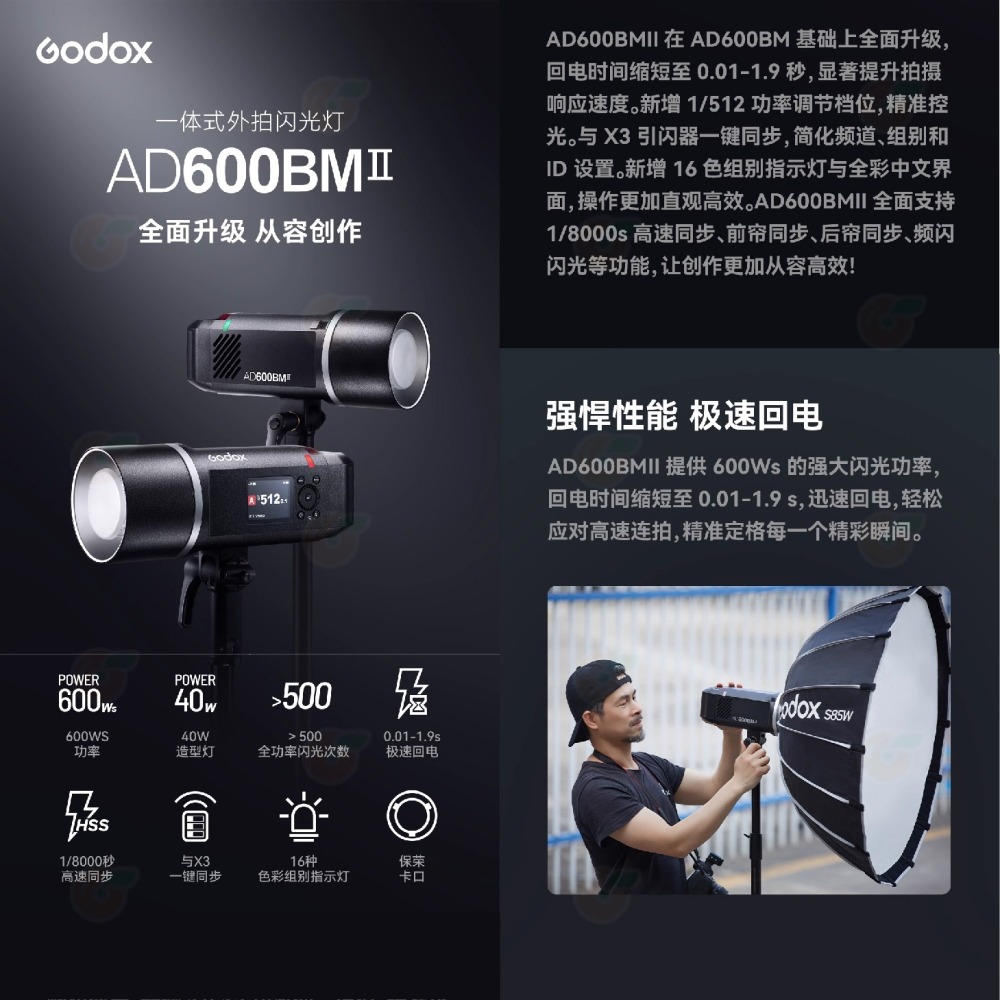 ⚡ 神牛 Godox AD600BM II 二代 手控出力攜帶型閃光燈 公司貨 手動 600W 造型燈 外拍 不附反射罩-細節圖2