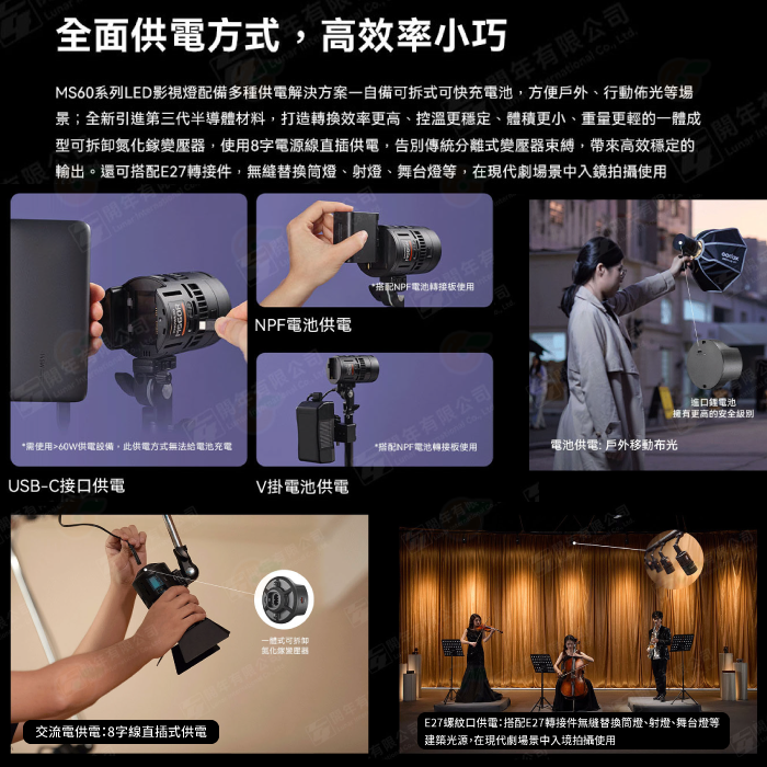 神牛 Godox MS60R MS60Bi MS60 SZL2 RGB 雙色溫 諾力LED影視燈 菲涅爾變焦透鏡 攝影燈-細節圖3