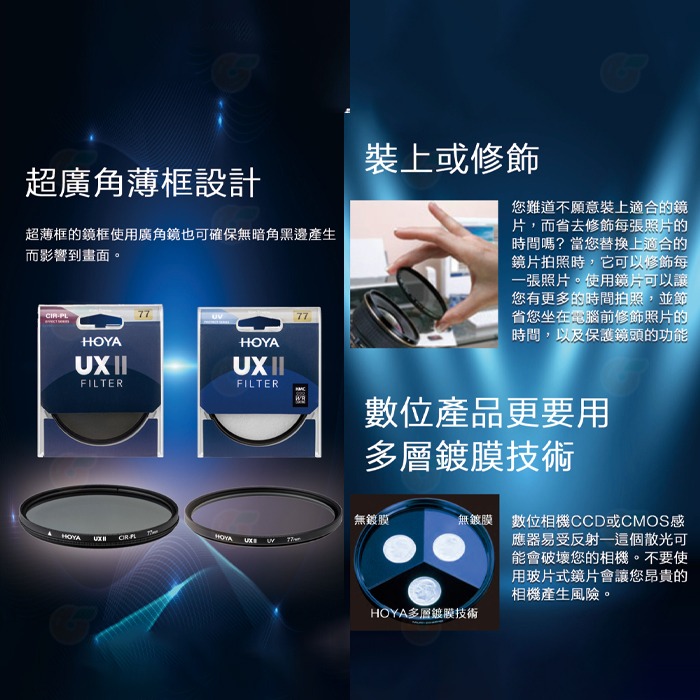 日本 HOYA UX II CPL 49mm 52mm 55mm 環型偏光鏡片 防水塗層鍍膜 超廣角薄框 高透光-細節圖8