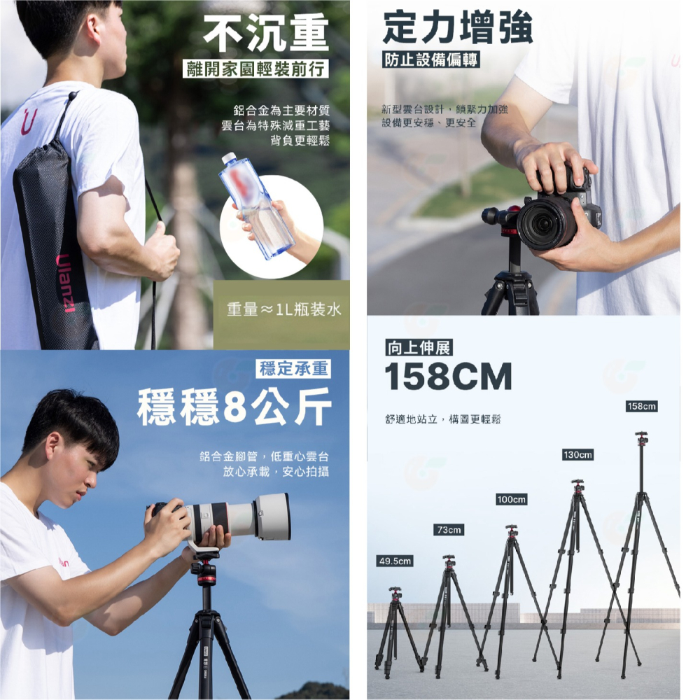 Ulanzi 3029 3030 青蔥 影 像 鋁合金腳管三腳架 球型雲台 液壓雲台 Arca快拆 中軸倒置 內建腳釘-細節圖3