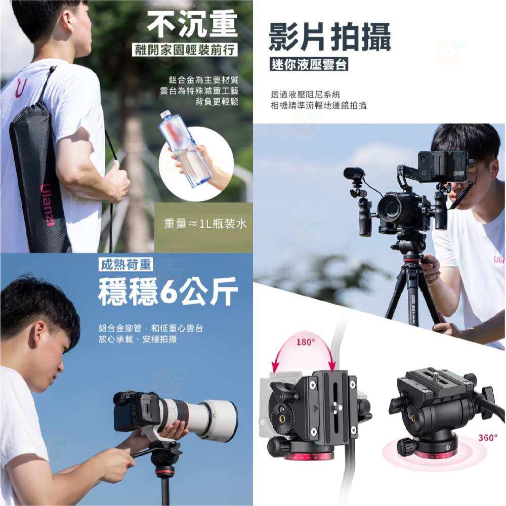 Ulanzi 3029 3030 青蔥 影 像 鋁合金腳管三腳架 球型雲台 液壓雲台 Arca快拆 中軸倒置 內建腳釘-細節圖7