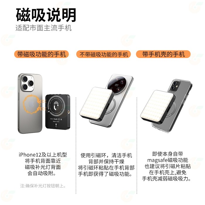 VRIG FD128 雙色溫磁吸補光燈 Magsafe 手機磁吸小方燈 口袋 持續燈 適用 手機 攝影 直播 自拍-細節圖5