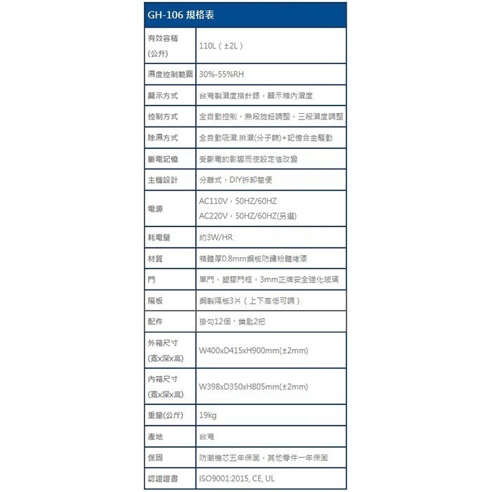 送好禮 寶藏閣 PATRON GH-106 指針式電子 小型 防潮箱 110公升 5年保固 鋼製隔板 適用相機 台灣製-細節圖9