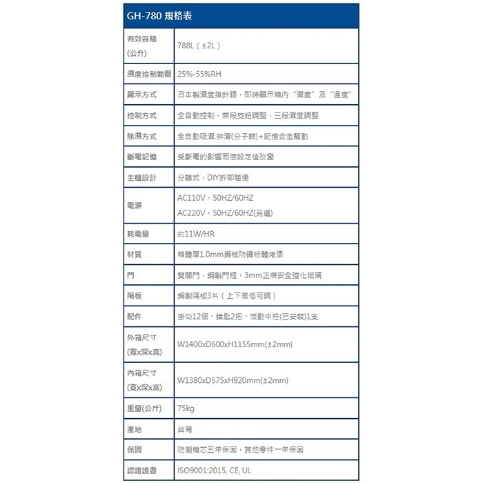 送活動禮 寶藏閣 PATRON GH-780 指針式電子 大型 防潮櫃 788L 5年保 三段濕度調整 適用相機 台灣製-細節圖9