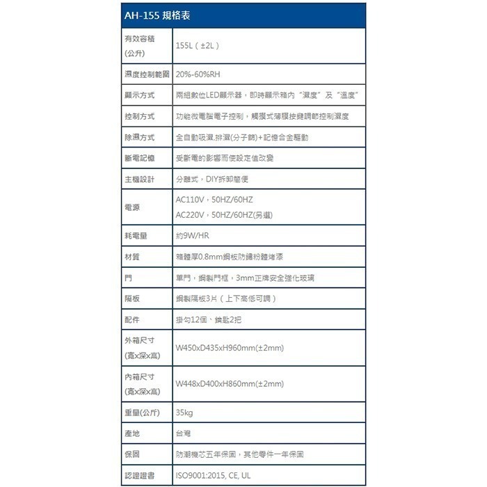 送好禮 寶藏閣 PATRON AH-155 LED 數字顯示 中型電子防潮箱 155公升 5年保 適用相機 收藏 台製-細節圖9
