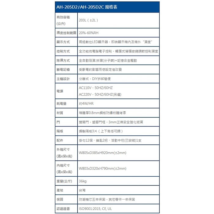 送好禮 寶藏閣 PATRON AH-205D2 AH-205D2C 雙濕度 電子中型 防潮箱 203L 5年保固 台灣製-細節圖9