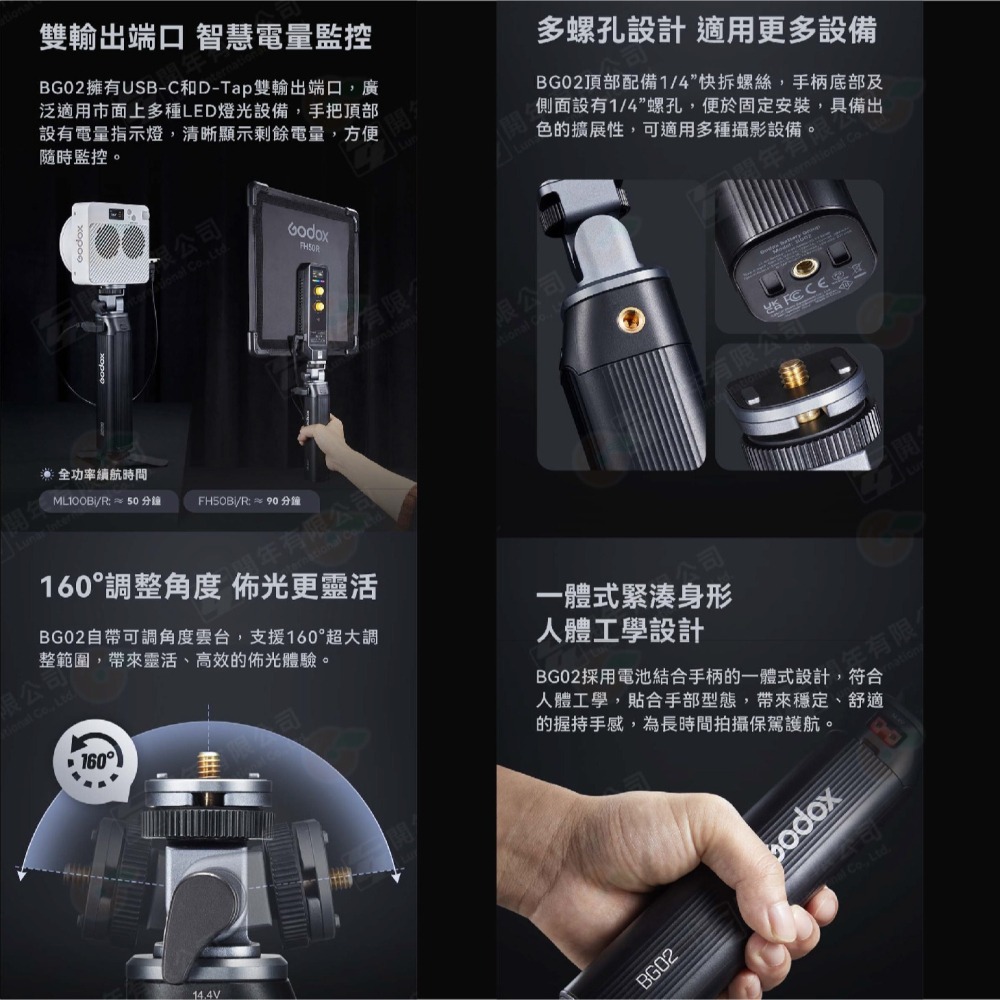 Godox BG02 攝影燈 棚燈 手把 手柄 雙輸出端 可調角度 適用 ML100 ML60IIBI AD200PRO-細節圖3