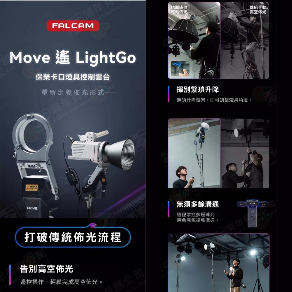 Ulanzi FALCAM Move遙 LightGo 保榮卡口燈具控制雲台 適用 棚燈 攝影燈 LA300 300C-細節圖2