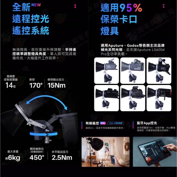 Ulanzi FALCAM Move遙 LightGo 保榮卡口燈具控制雲台 適用 棚燈 攝影燈 LA300 300C-細節圖3