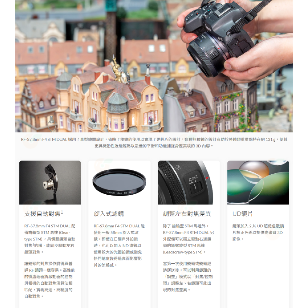 Canon RF-S 7.8mm f4 STM Dual 3D攝影鏡頭 自動對焦 台灣佳能公司貨 適用 VR創作-細節圖3