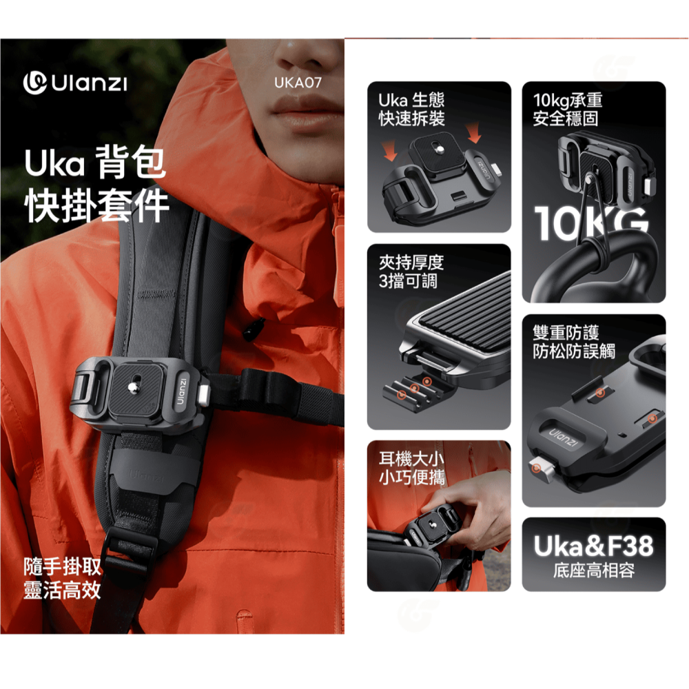 Ulanzi Uka06 Uka07 肩帶快裝套件 背包快拆套件 承重10kg 支援 UKA F38 快拆板 背包夾-細節圖6