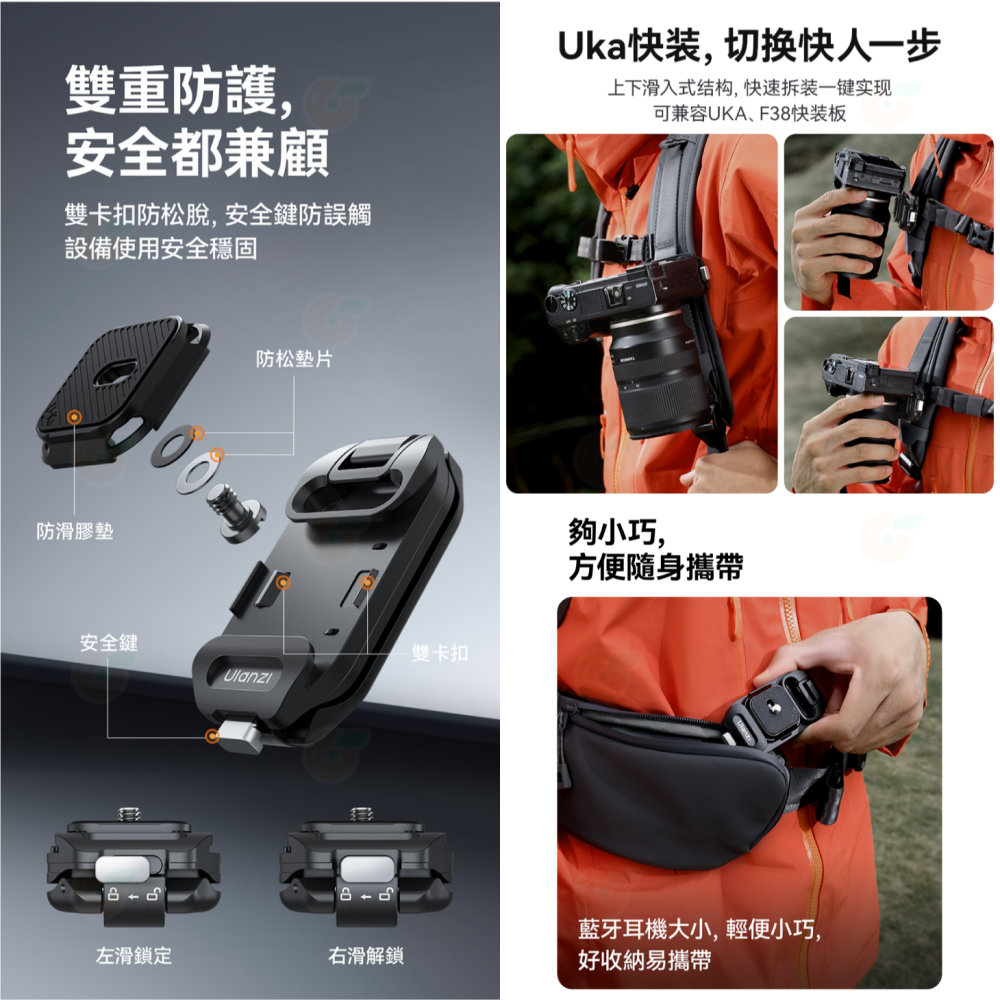 Ulanzi Uka06 Uka07 肩帶快裝套件 背包快拆套件 承重10kg 支援 UKA F38 快拆板 背包夾-細節圖8