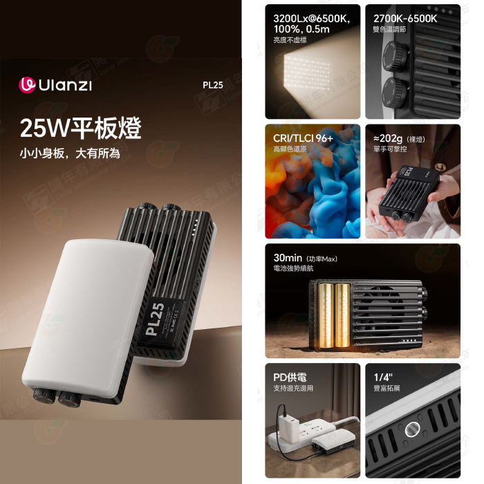 💡 附柔光罩 Ulanzi L156 PL25 平板燈 25W 雙色溫 LED PD供電 攝影燈 補光燈 持續燈-細節圖2
