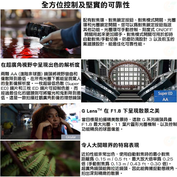 SONY SEL16F18G FE 16mm F1.8 G 大光圈超廣角定焦鏡頭 台灣索尼公司貨 全片幅-細節圖4