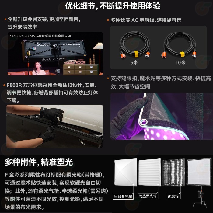 神牛 GODOX F100R F200R F200SR F400R F800R K1 全彩軟板LED補光燈 布燈 防水-細節圖6