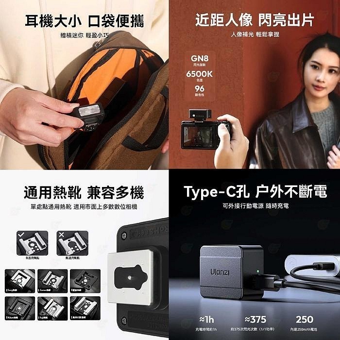Ulanzi SL01 SL02 SL03 迷你 螢火蟲閃光燈 GN8 單點觸發 補光燈 機頂閃 富士 SONY GR3-細節圖3