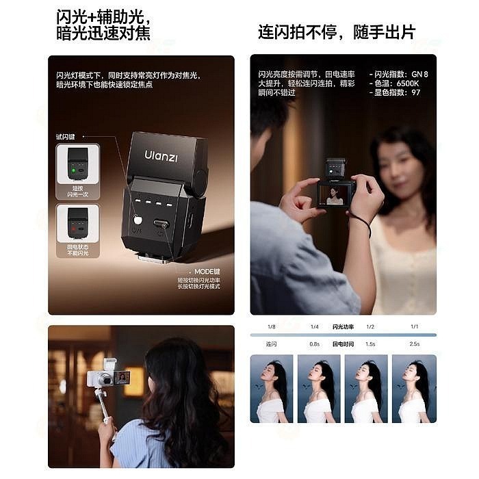 Ulanzi SL01 SL02 SL03 迷你 螢火蟲閃光燈 GN8 單點觸發 補光燈 機頂閃 富士 SONY GR3-細節圖8
