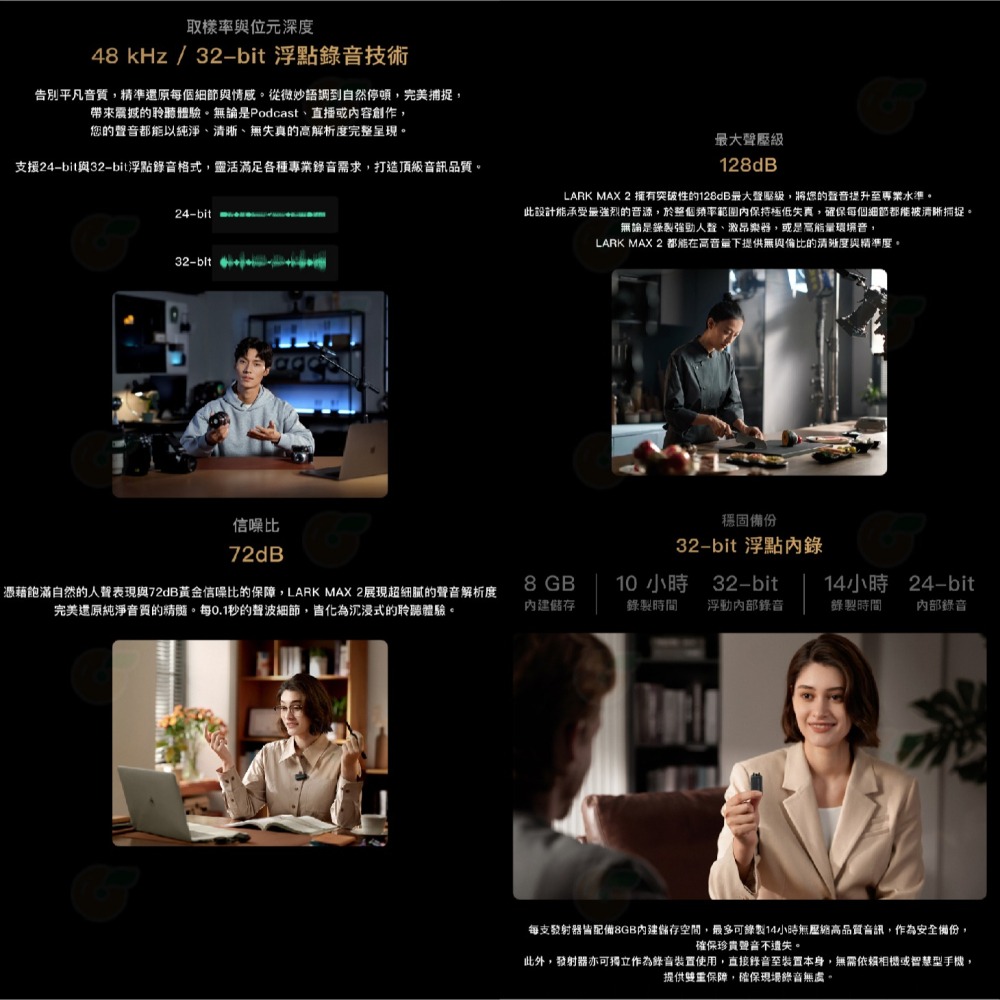 HOLLYLAND LARK MAX 2 Ultimate Combo 監聽耳機版 無線麥克風 一對二 降噪-細節圖4