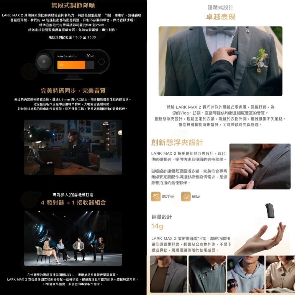 HOLLYLAND LARK MAX 2 Ultimate Combo 監聽耳機版 無線麥克風 一對二 降噪-細節圖6