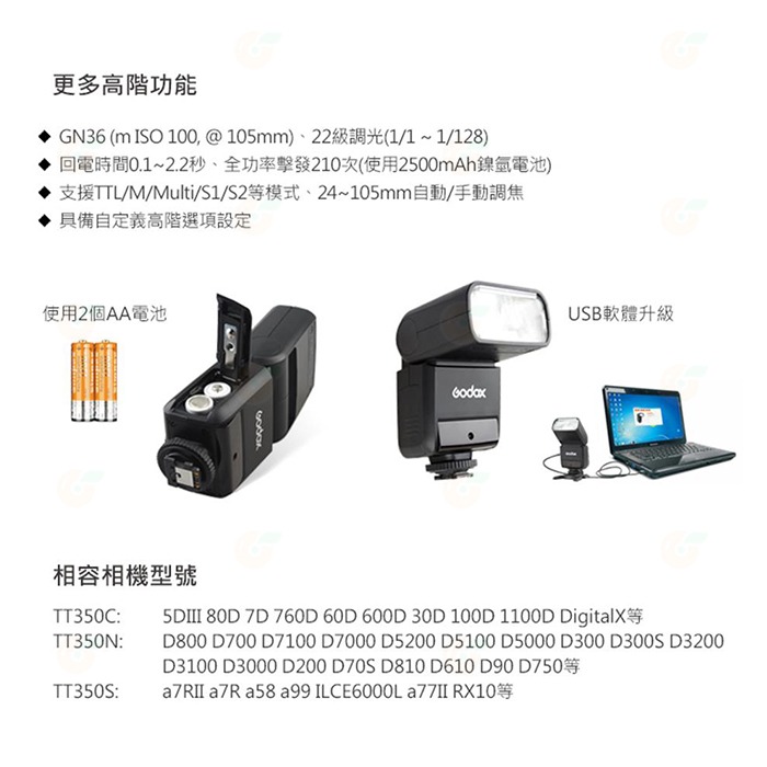 神牛 Godox TT350 機頂閃光燈 公司貨 適用Nikon Canon OLYMPUS 富士 SONY PENTA-細節圖6