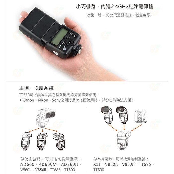 神牛 Godox TT350 機頂閃光燈 公司貨 適用Nikon Canon OLYMPUS 富士 SONY PENTA-細節圖2