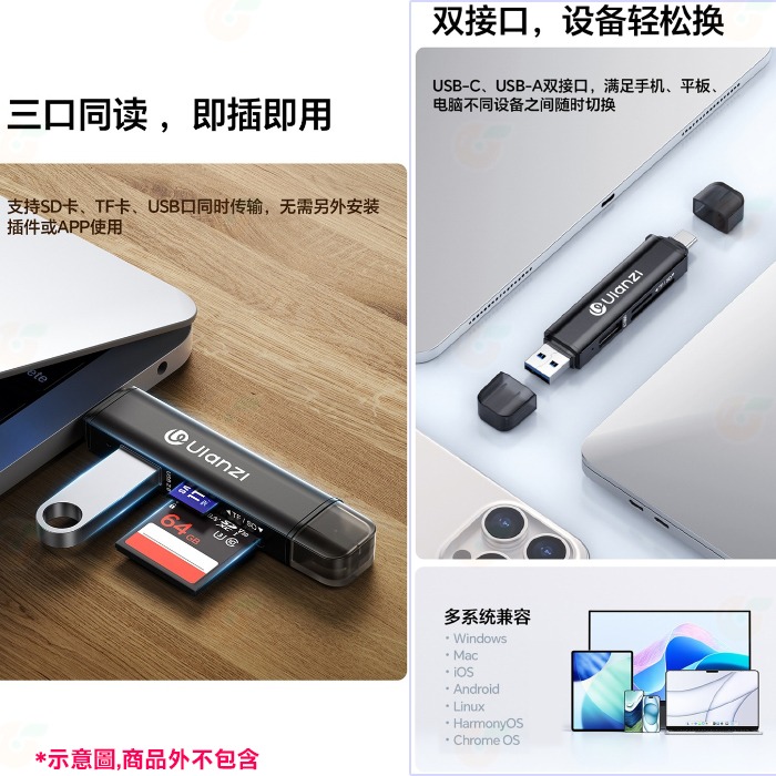 ✨ Ulanzi X117 CR1 三合一讀卡機 USB3.1 三槽同讀 Type C 適用 SD TF microSD-細節圖3