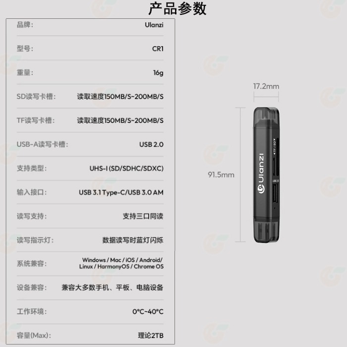 ✨ Ulanzi X117 CR1 三合一讀卡機 USB3.1 三槽同讀 Type C 適用 SD TF microSD-細節圖9